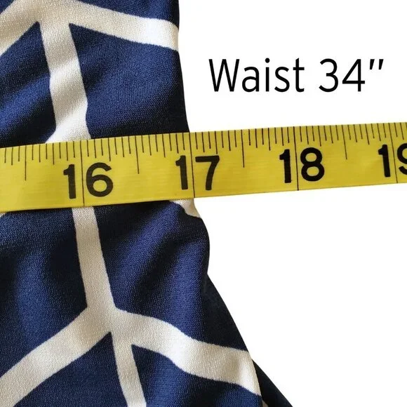 Donna Morgan Career Dress Blue & White Abstract Print with Self Tie Size 4 - Picture 13 of 16